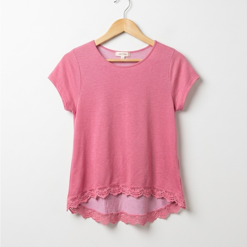 Altar’d State Barbie Pink Crochet Lace High-Low Hem Short Cap Sleeve Top NWOT